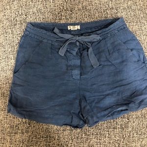 100% linen artisan NY blue shorts with tie waist